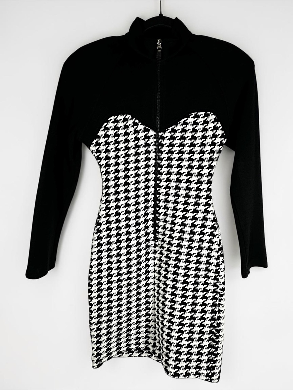 Vintage 70s Algo-Ettes Stretchy Knit Houndstooth Bodycon Mini Dress XS - Picture 4 of 9